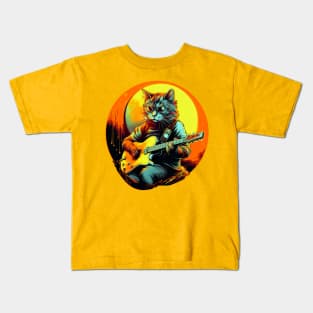 Cat Playing Guitar Funny Cat With Guitar Cute Cat Guitar Kids T-Shirt